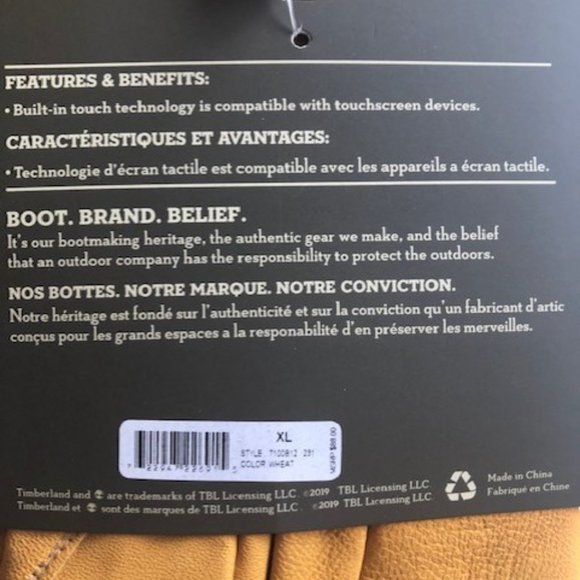 Timberland Leather Nubuck Tech Wheat Yellow Glove. Gloves. NWT. Size: Large - Picture 7 of 13